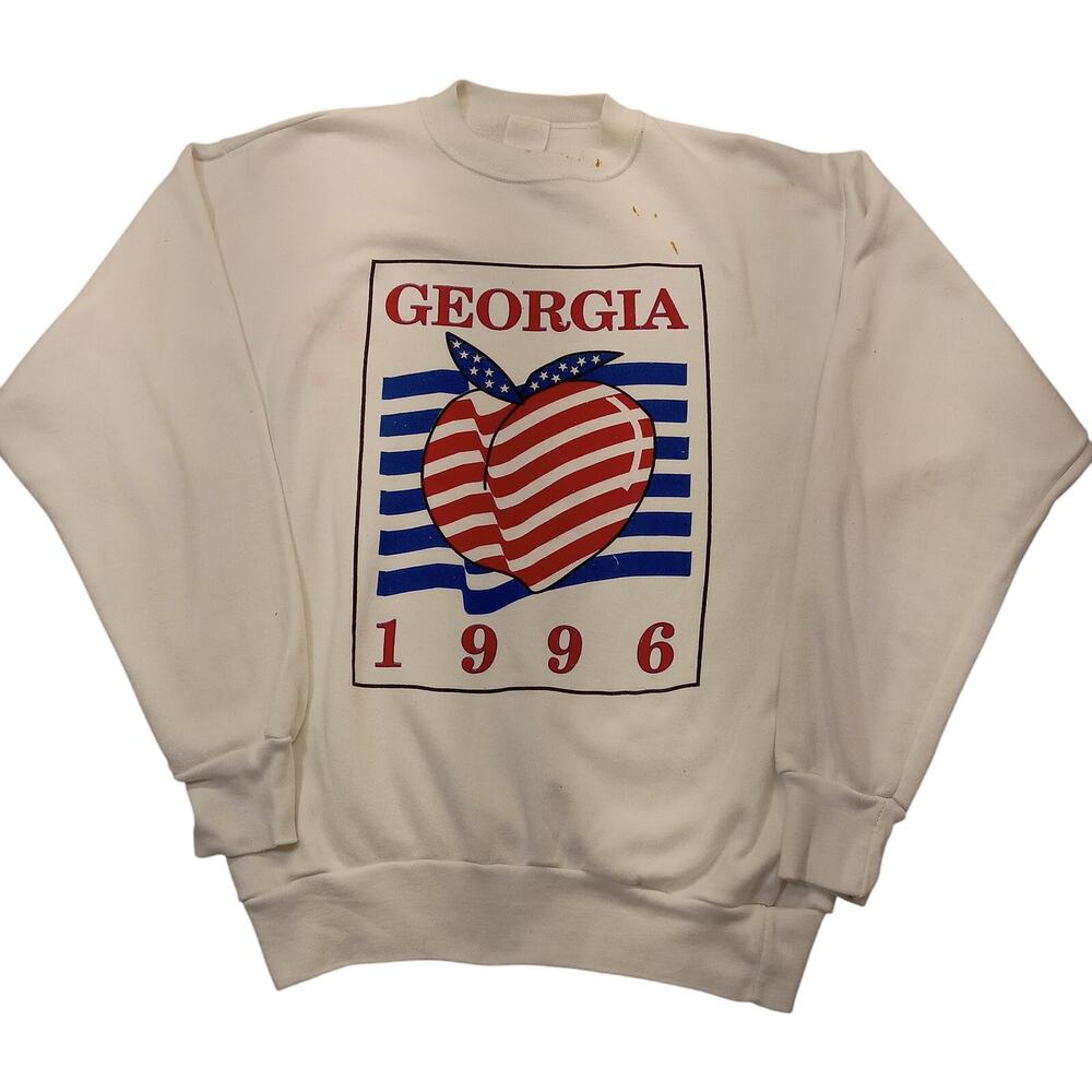 Vintage 96 Rebel Sweatshirt L Men's Georgia Long Sleeve White Polyester Cotton